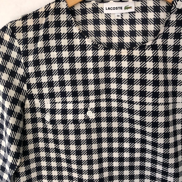Lacoste Gingham Top Blouse Women’s 3/4 sleeves 2 - Picture 3 of 6